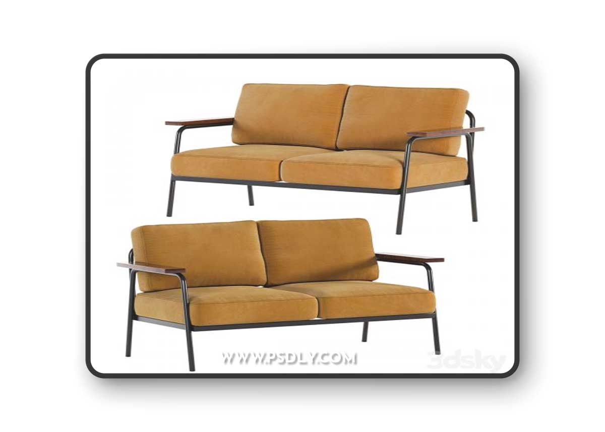 Mid Century Modern Loveseat with 2 Pillows Back and Square Arms