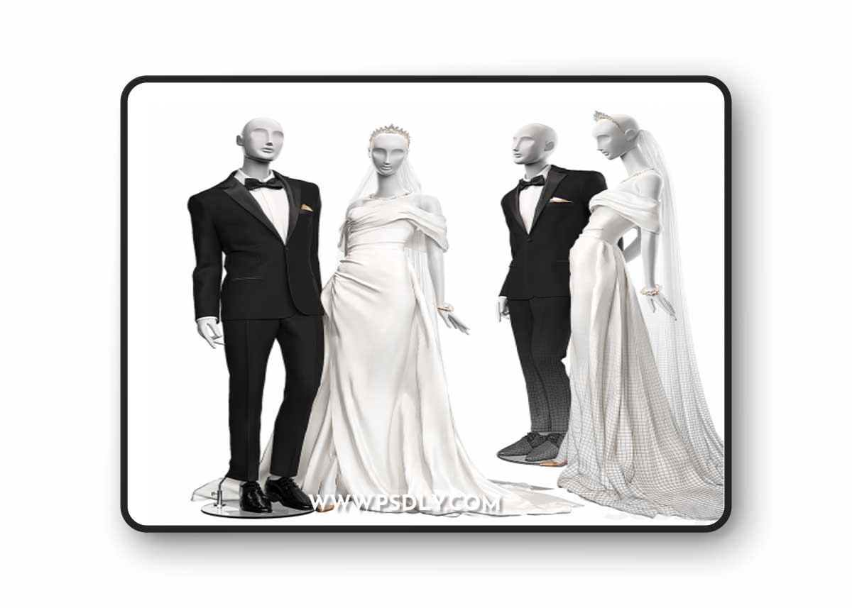 Wedding clothes on mannequins 001 3D Model