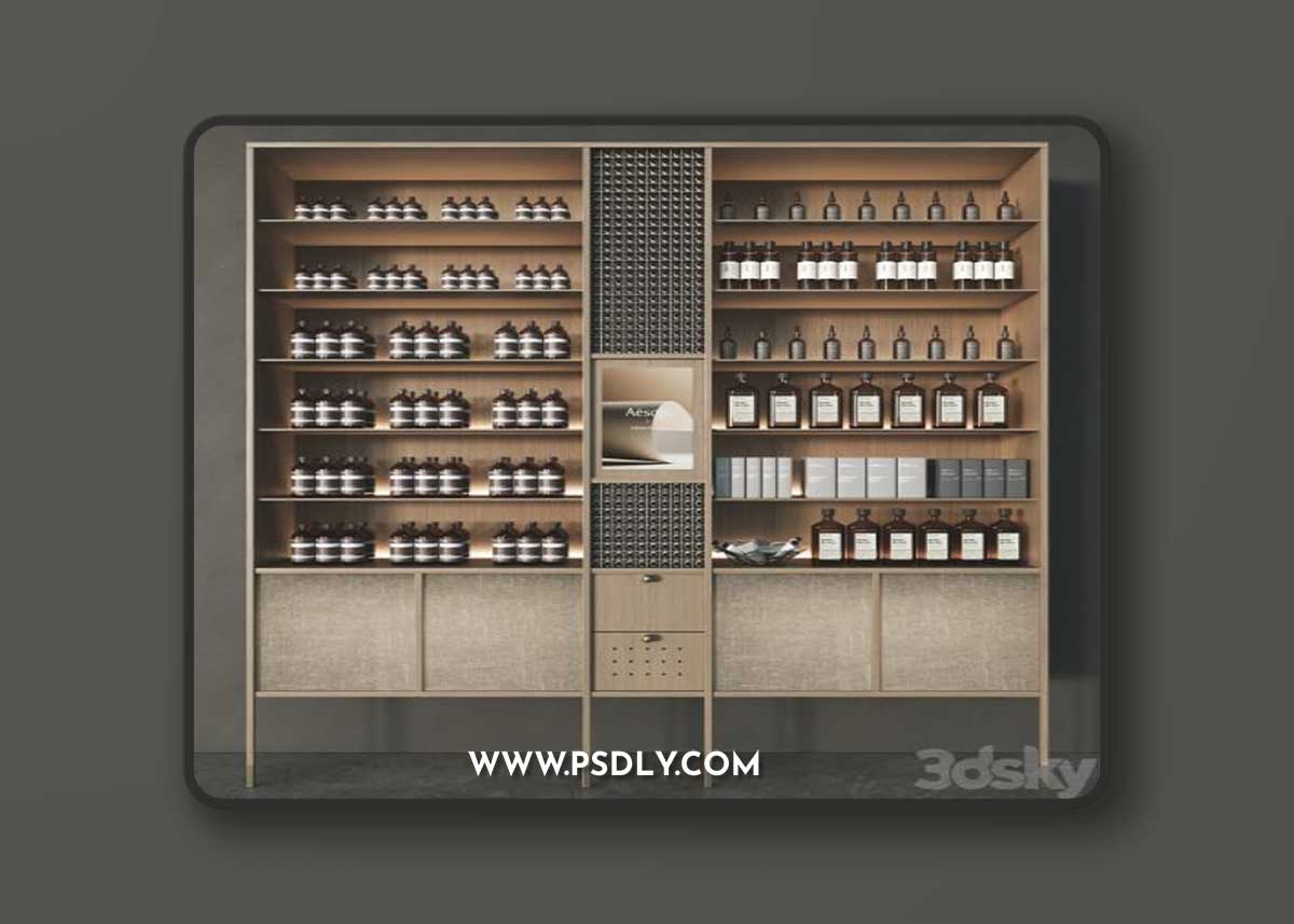 Cosmetic set with chest of drawers and shelves