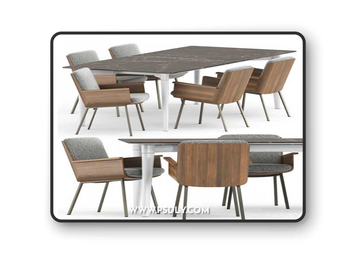 DAIKI OUTDOOR DINING LITTLE ARMCHAIR and PENTHOUSE Table by Minotti