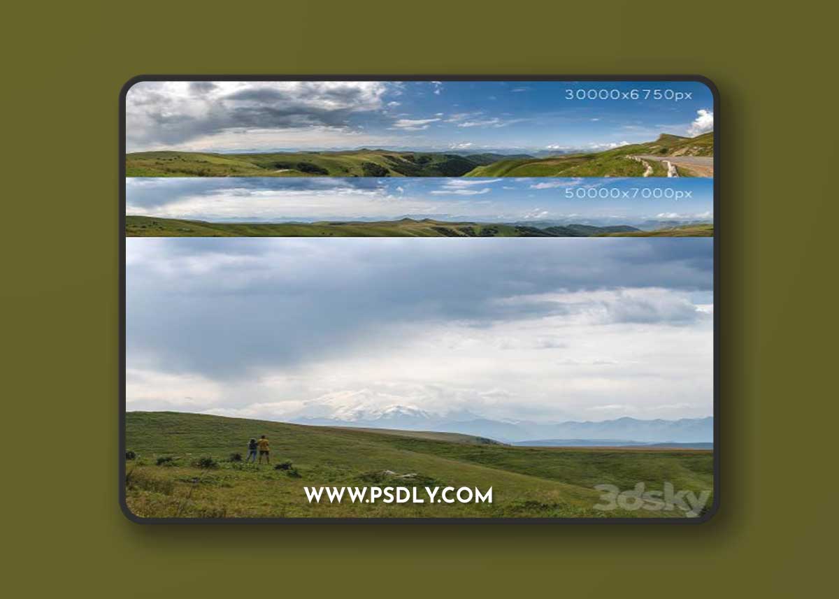 Panorama with Elbrus and hills. 2 pcs. 30-50k