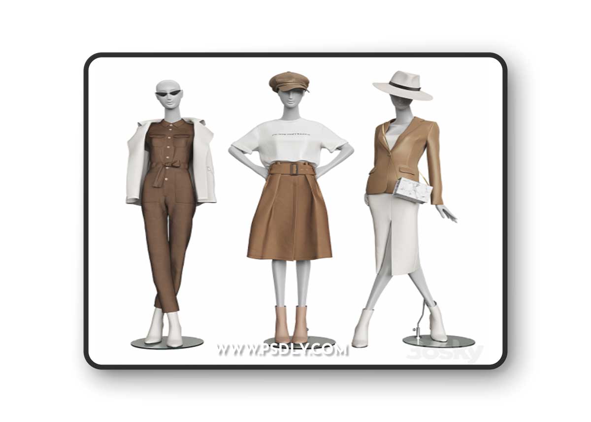 Set of classic women's clothing on mannequins