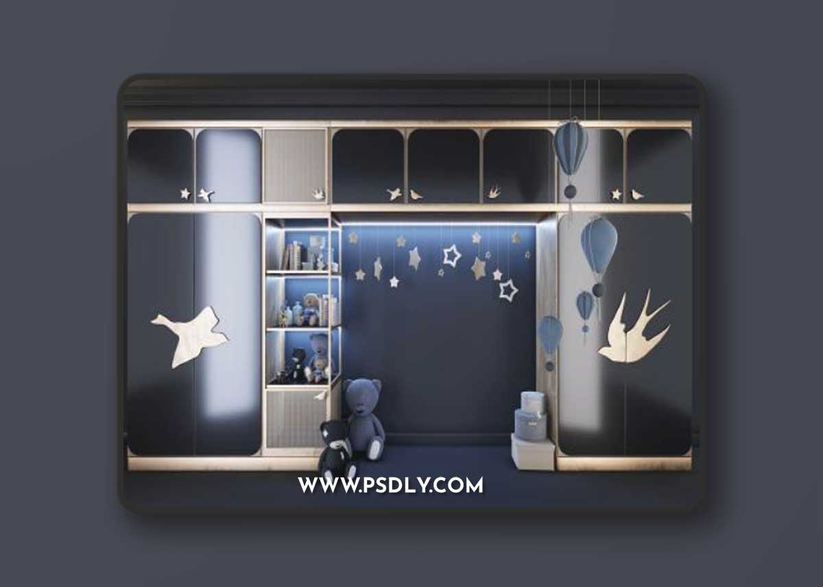 Wardrobe for kids room (2) 3D Model