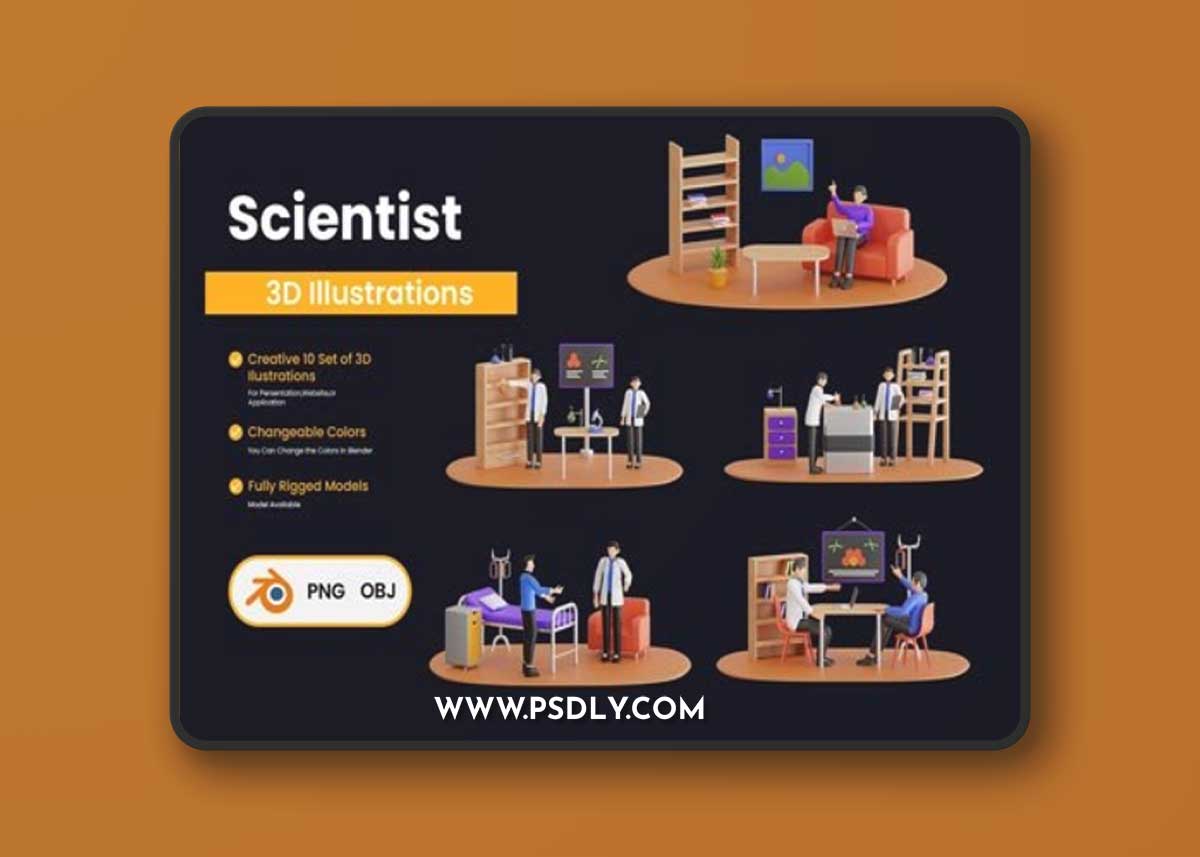 3D Illustration of Scientist ModelAddons,3ds Max,