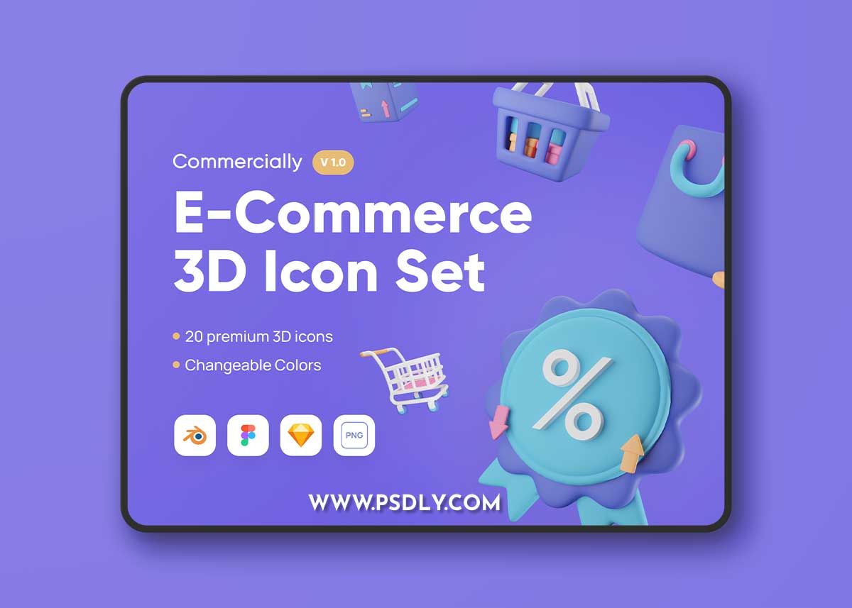 Commercially - E-Commerce 3D Icon Set Model