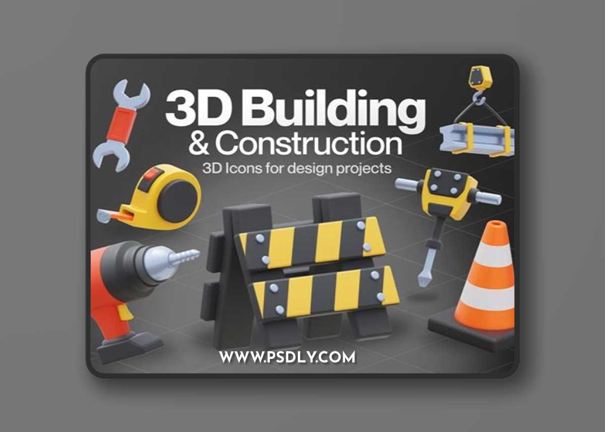 Construcy - Building & Construction 3D Icon Set Model