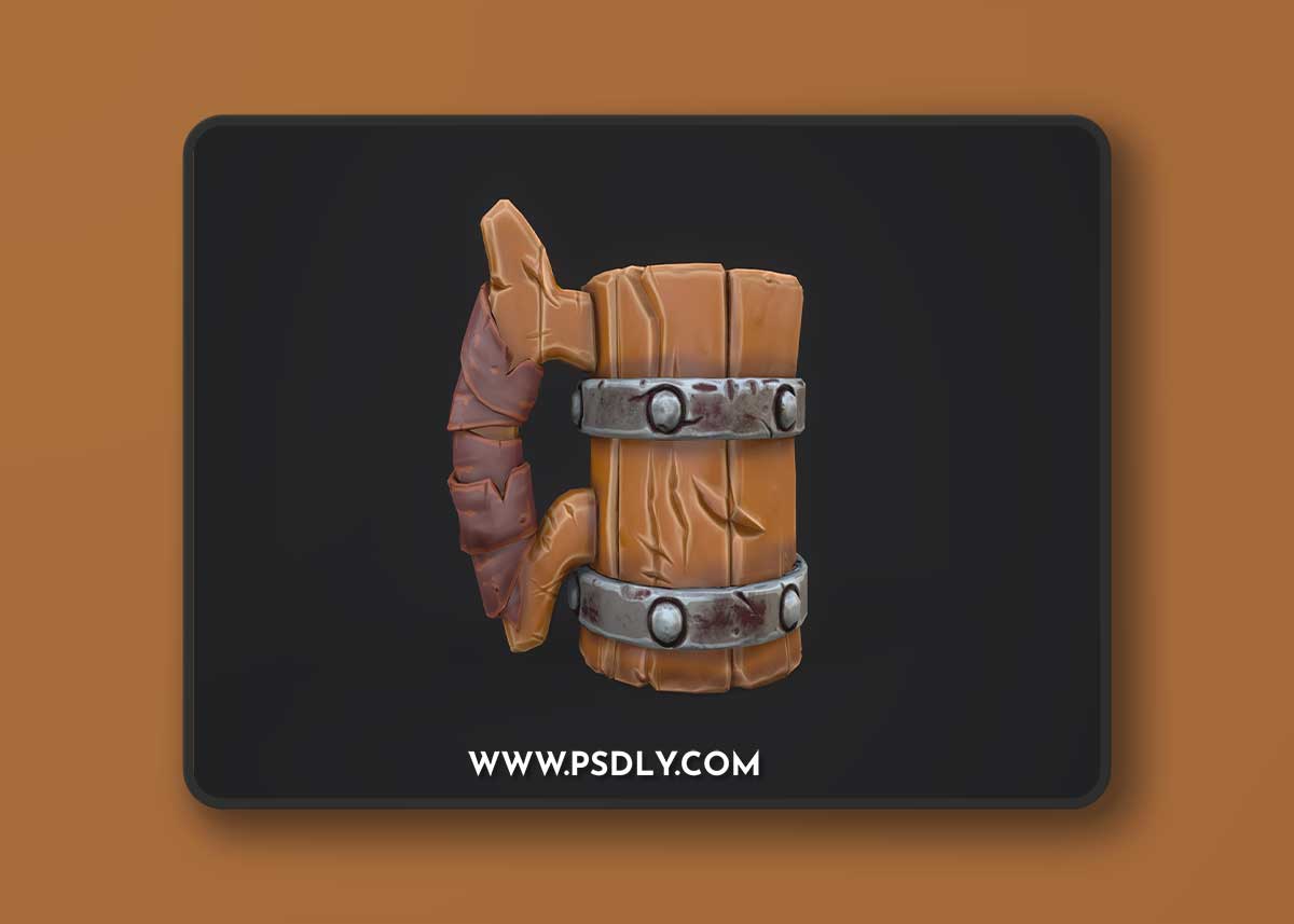 Stylized Wooden Mug Low-poly 3D model Model