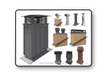 Ventilation pipes and chimneys on the roof
