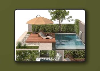 Backyard with Pool & plants & Furniture