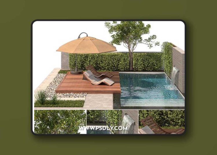 Backyard with Pool & plants & Furniture