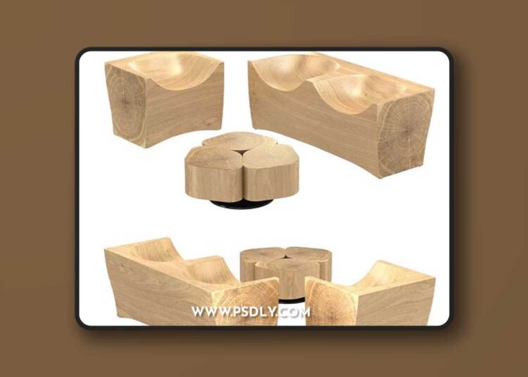 Riva 1920 log armchair toi center table 3d model