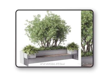 Urban Environment - Urban Furniture - Green Benches With tree 41