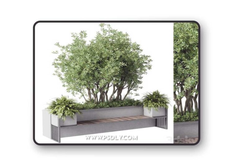 Urban Environment - Urban Furniture - Green Benches With tree 41