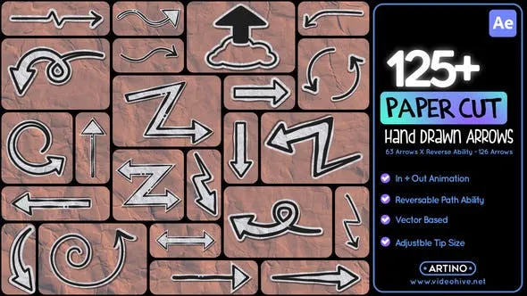 Videohive 125+ Paper Cut Hand Drawn Arrows 52789547