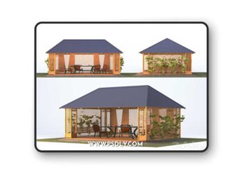 Wooden gazebo with grapes 3D Model