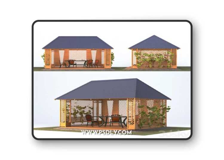 Wooden gazebo with grapes 3D Model