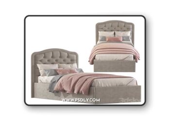 Bed with soft headboard 2 3D Model