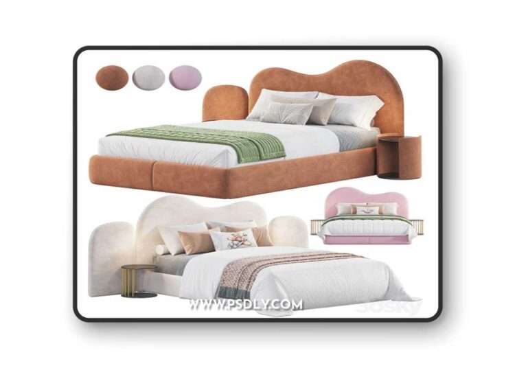 Curved Bedhead Boucle bed 3D Model