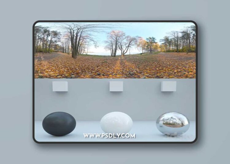 HDRi-autumn,-the-road.-By-the-lake