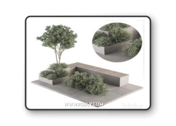 Urban Furniture / Architecture Bench with Garden Plants- Set 35