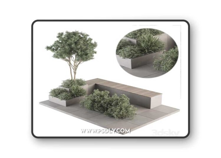 Urban Furniture / Architecture Bench with Garden Plants- Set 35