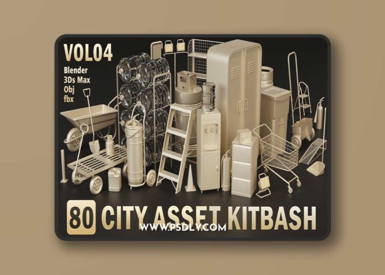 80 City Asset Kitbash 3D Model