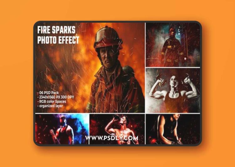 Fire sparks photo effect Z4YCDEU