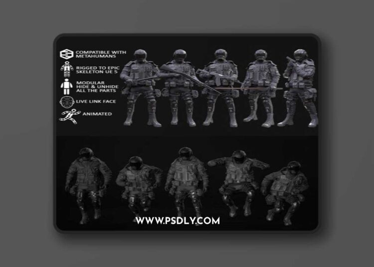 Man – Military Outfit 5 – Modular – Rigged – Animated