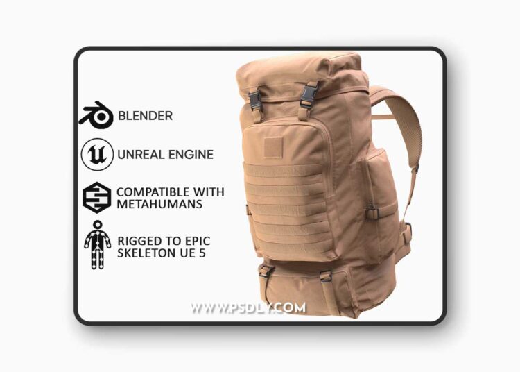 Hiking Backpack 75 - All MH Bodies and UE5 Skeletons - Rigged Low-poly 3D model