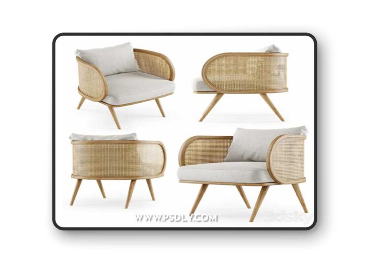 Wooden rattan lounge chair C20 by Bpoint Design / Rattan chair