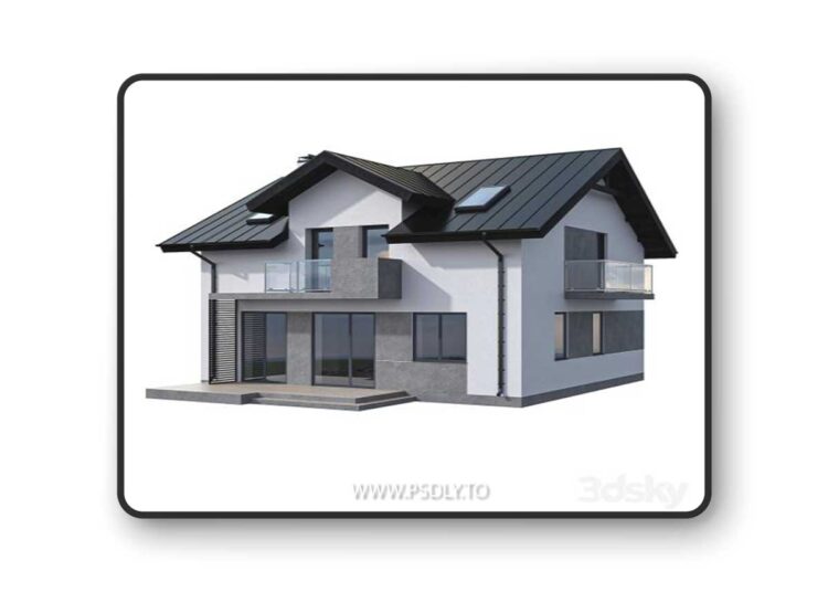 Modern two-storey cottage with two balconies and dormers