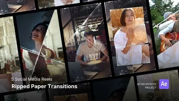 Videohive Social Media Reels - Ripped Paper Transitions After Effects Project Files 54849547
