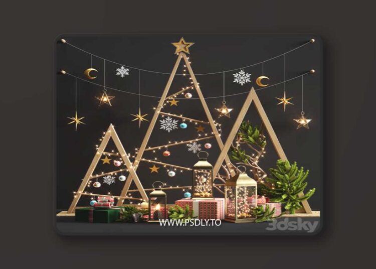 New year decorative set 2 3D Model