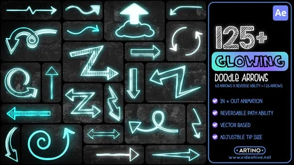 Videohive 125+ Glowing Doodle Arrows Pack 55315440