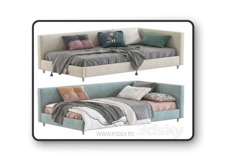 Corner Timo Upholstered Bed 3D Model