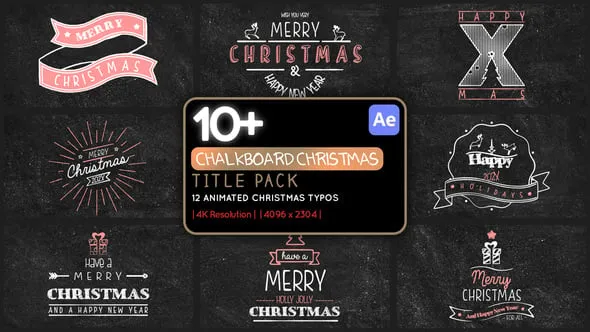 Videohive 12 Chalkboard Christmas Title Pack 4K 55961424