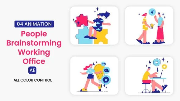 Videohive People Brainstorming Working Office illustration scene 55853773