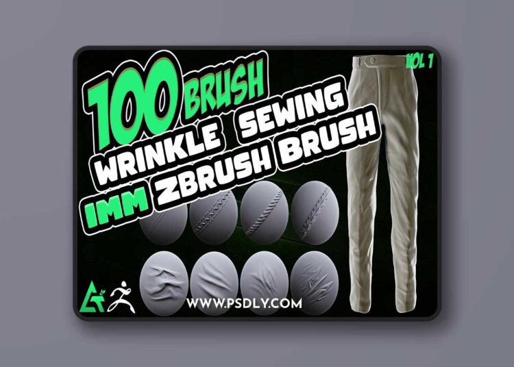 Artstation - 100 Fabric Brushes - Tension , Seam , Compression Folds , Stitches Zbrush
