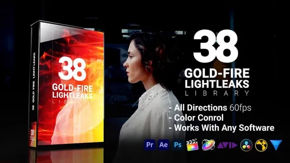 Videohive - 3D Light Leaks - Gold Fire - 56941543