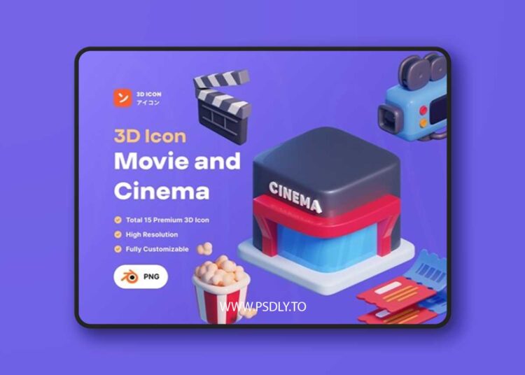 Movie & Cinema 3D icon Pack 3D Model