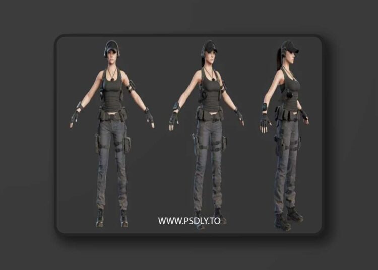 Female Soldier Low-poly 3D Model