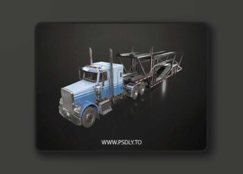 Flat Top Semi Truck Car Carrier Trailer Low-poly 3D Model