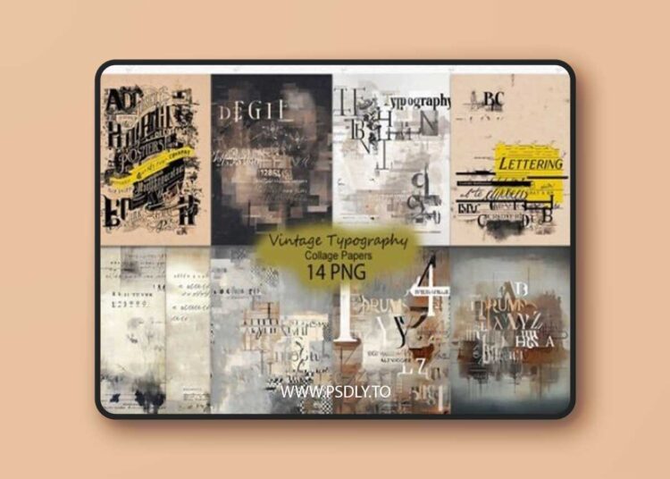 Vintage Typography Collage Papers